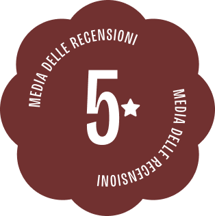 timbro media recensioni 5 stelle, fondo marrone